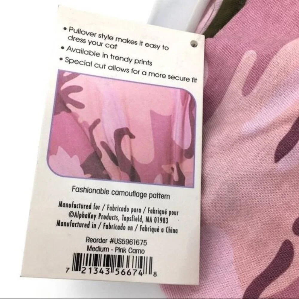 Savvy Tabby Pink Camouflage Cat Shirt Medium